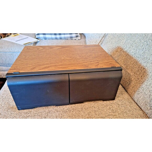 Vintage VHS Tape Faux Wood Two Drawer Storage Cabinet Case Organizer 16 VHS - Picture 1 of 5